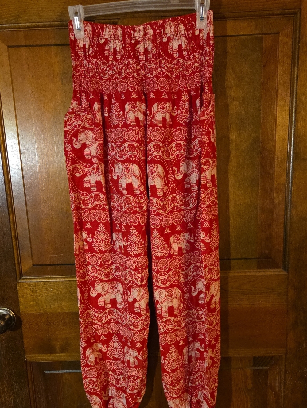Women's Red Printed Harem Pants - Elephant Pattern